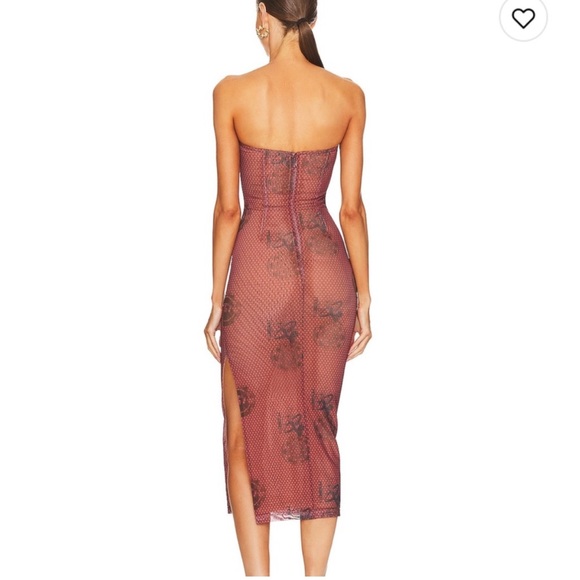 LILA ATLAS PRINT STRAPLESS MESH MIDI DRESS - Picture 4 of 8